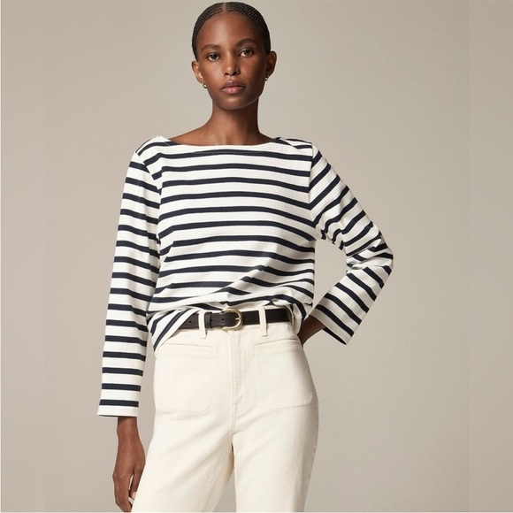 J. Crew  Women’s Classic Mariner Cloth Boatneck T-shirt 3/4 Sleeve Stripe Sz S - Picture 1 of 15